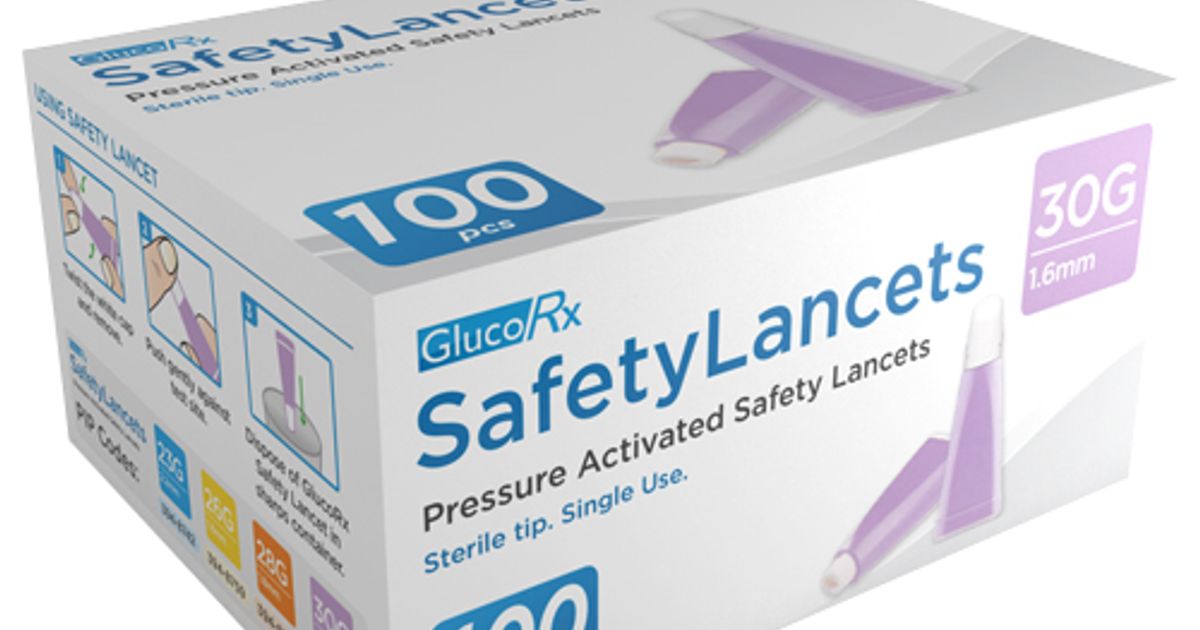 GlucoRx Safety Lancets 30G 1.6mm Pack of 100