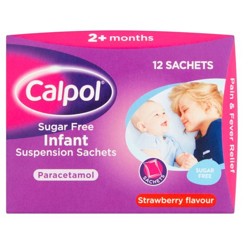Calpol Sugar Free Infant Suspension Sachets Strawberry Flavour 2+ Months 12 x 5ml