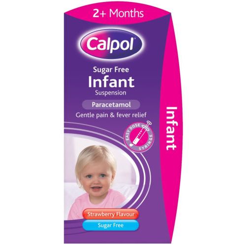 Calpol Sugar Free Infant Suspension, Paracetamol Medication, 2+ Months, Strawberry Flavour, 100ml