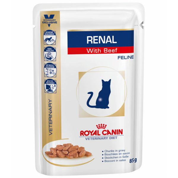 Royal Canin Veterinary Diet Feline Renal Beef Wet 48 x 85g Pouch