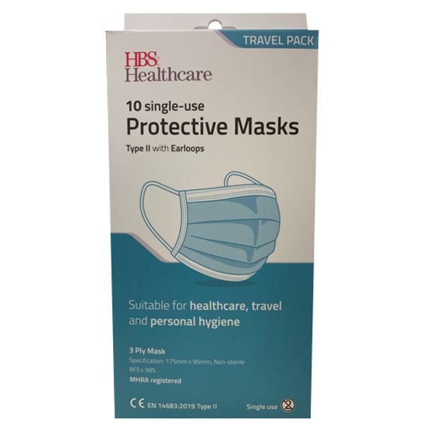 HBS Healthcare Single-Use Protective Masks with Earloop Pack of 10