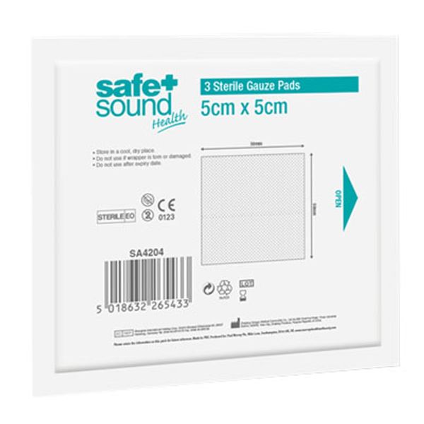 Safe & Sound Sterile Gauze Pads 5cm x 5cm Pack of 3