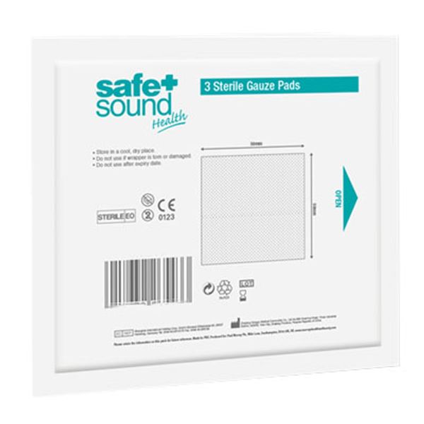 Safe & Sound Sterile Gauze Pads 7.6cm x 7.6cm Pack of 3