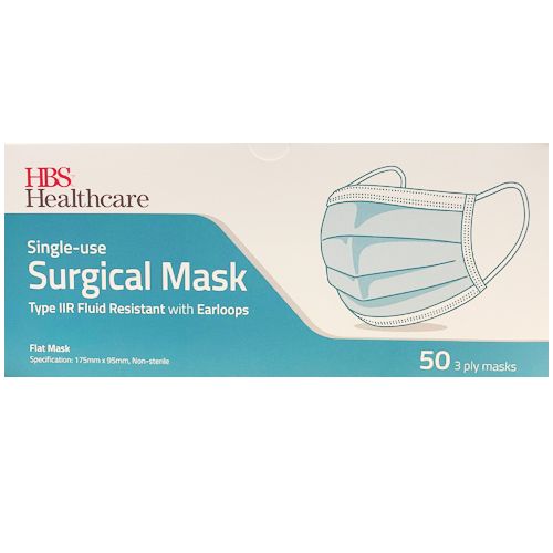 Surgical 3-Ply Disposable Type IIR Medical Face Mask with Ear Loop Pack of 50